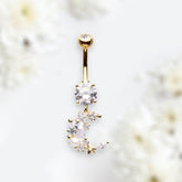 14G Gold Moon Cluster Clear Gems Belly Button Ring